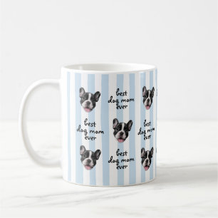 Best Dog Mom Ever Cute Stripes Pet Face Photo Coffee Mug