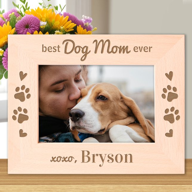 Best DOG MOM ever - Paws Personalised Wood Photo Etched Frames (Creator Uploaded)