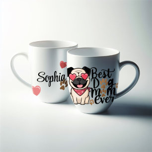 “Best Dog Mom Ever” persinalize pug illustration  Large Coffee Mug