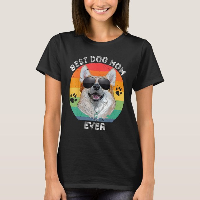 Best Dog Mom Ever Rainbow  Corgi Sunglasses Mother T-Shirt (Front)