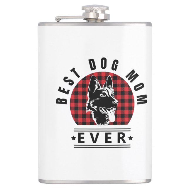 Best Dog Mom Ever Shepherd Dog Buffalo Check Hip Flask (Front)