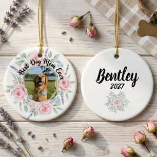 Best Dog Mom Floral Wreath Watercolor Keepsake Ceramic Ornament