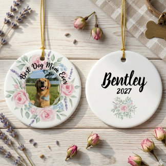 Best Dog Mom Floral Wreath Watercolor Keepsake Ceramic Ornament