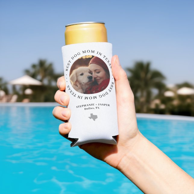 Best Dog Mom in Texas Personalized Photo Seltzer Can Cooler (In Situ Pool)