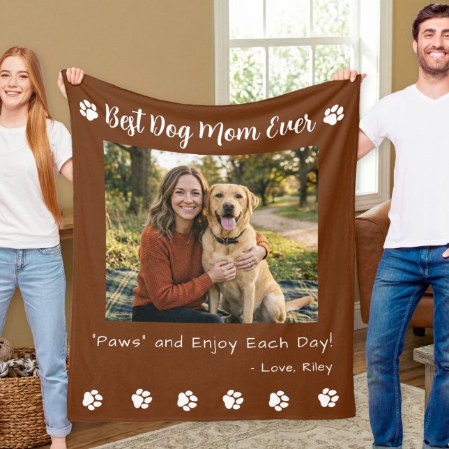 Best Dog Mom Paws Brown Pet Photo Fleece Blanket (Creator Uploaded)