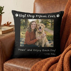 Best Dog Mom Paws Pet Photo Black Cushion