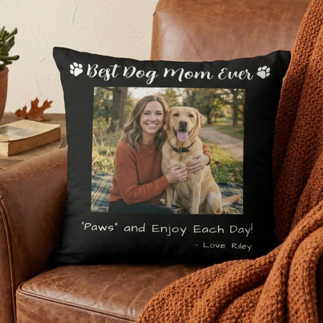 Best Dog Mom Paws Pet Photo Black Cushion (Creator Uploaded)