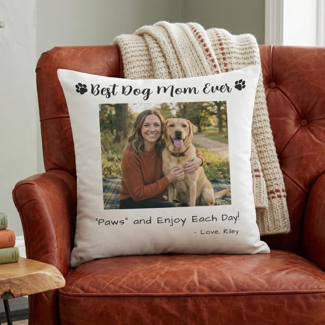 Best Dog Mom Paws Pet Photo White Cushion (Creator Uploaded)