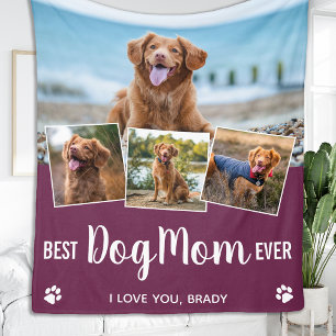 Best DOG MOM Personalised  Pet 4 Photo Collage Fleece Blanket