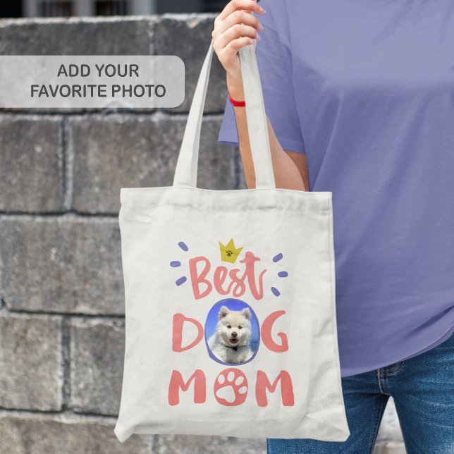Best Dog Mom Pet Photo Paw Print Cute Pink Text Tote Bag (Creator Uploaded)
