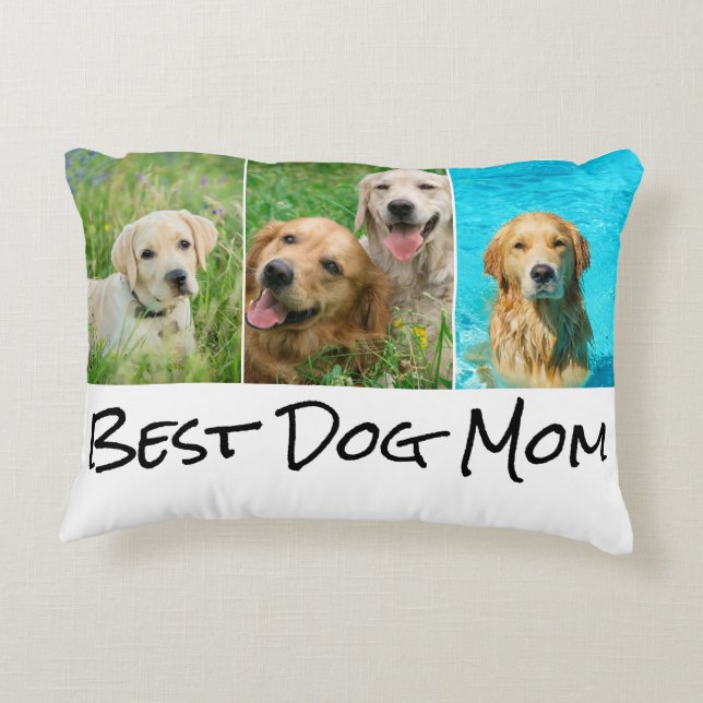 Best Dog Mum 3 Photo Collage Accent Pillow (Back)