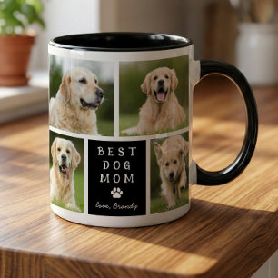 Best Dog Mum 4 Photo Collage Black White Mug
