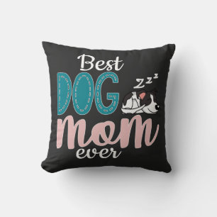 Best dog mum black cute sleeping spotted puppy cushion