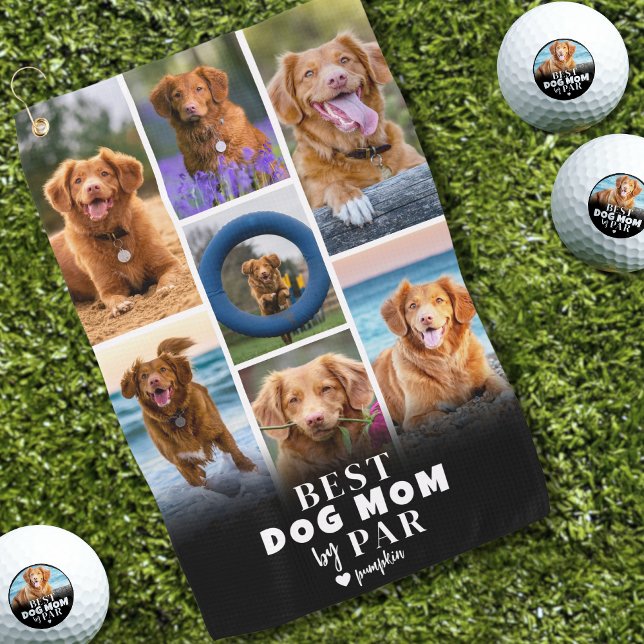 Best Dog Mum By Par Photo Collage Golf Towel (Best Dog Mom By Par Photo Collage Golf Towel)