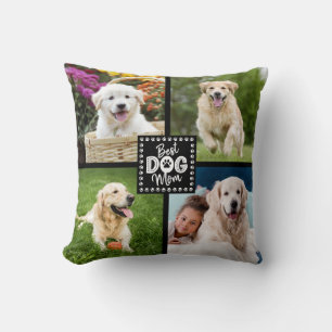 Best Dog Mum Custom 4 Photo Paws Black White Bold Cushion