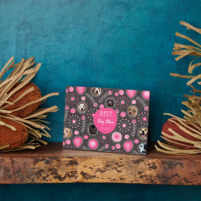 Best Dog Mum Cute Pink Heart Flower Photo Collage  Plaque (Side)