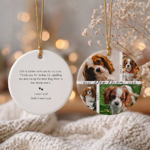 Best Dog Mum Ever 4 Photo Personalised Christmas Ceramic Ornament