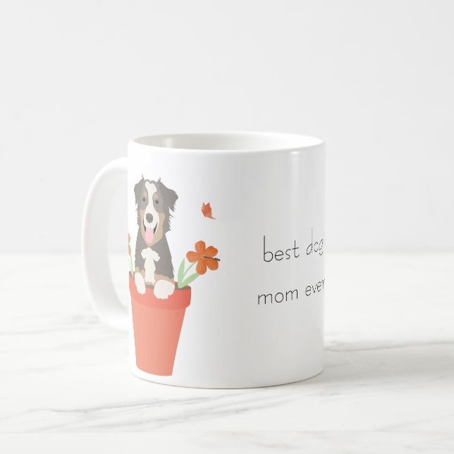 Best Dog Mum Ever Australian Shepherd Flower Pot Coffee Mug (Front Left)