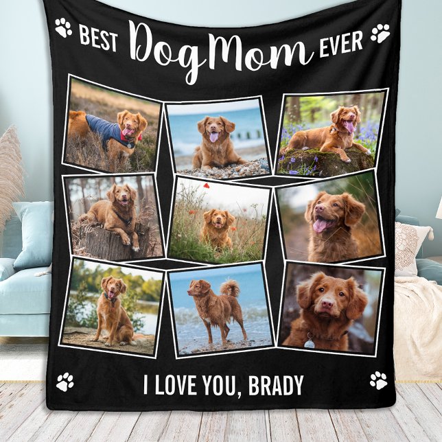 Best Dog Mum Ever Black Photo Collage Fleece Blanket (Creator Uploaded)