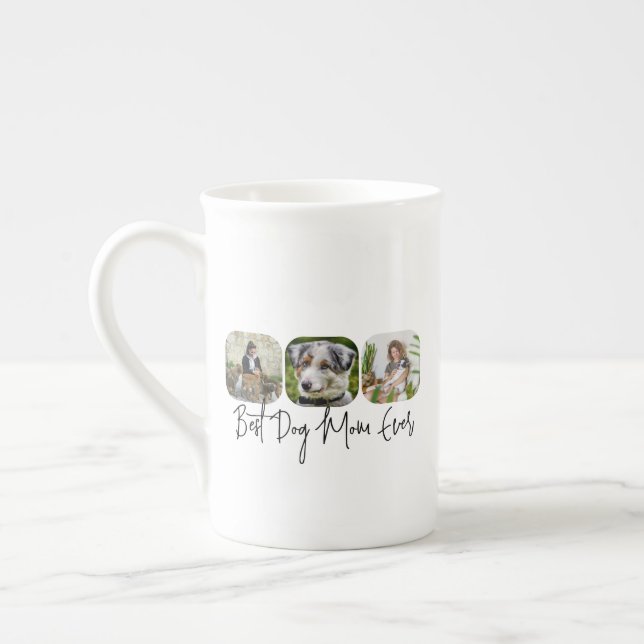 Best Dog Mum Ever - Custom 3-Photo Collage Bone China Mug (Left)