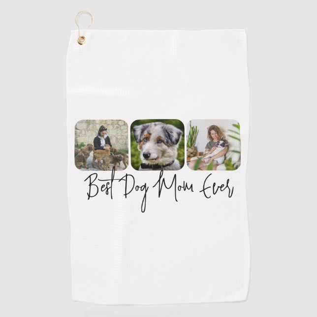 Best Dog Mum Ever - Custom 3-Photo Collage Golf Towel (Front)