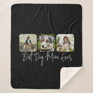 Best Dog Mum Ever - Custom 3-Photo Collage Sherpa Blanket
