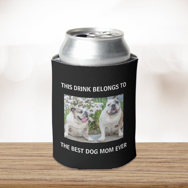 Best Dog Mum Ever Custom Photo Black Can Cooler (Creator Uploaded)
