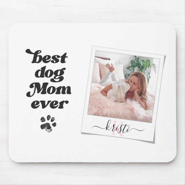 Best Dog Mum Ever Custom Polaroid Monogram Name Mouse Pad (Front)