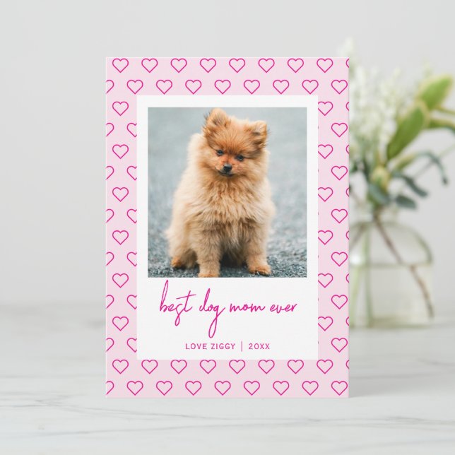 Best Dog Mum Ever Cute Hearts Photo Mothers Day Card (Standing Front)