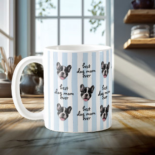 Best Dog Mum Ever Cute Stripes Pet Face Photo Coffee Mug