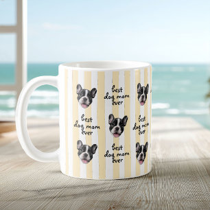 Best Dog Mum Ever Cute Stripes Pet Face Photo Coffee Mug