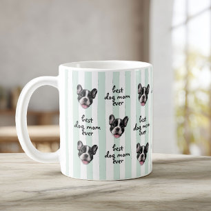 Best Dog Mum Ever Cute Stripes Pet Face Photo Coffee Mug