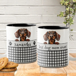 Best Dog Mum Ever Dachshund Custom Text Two-Tone Coffee Mug
