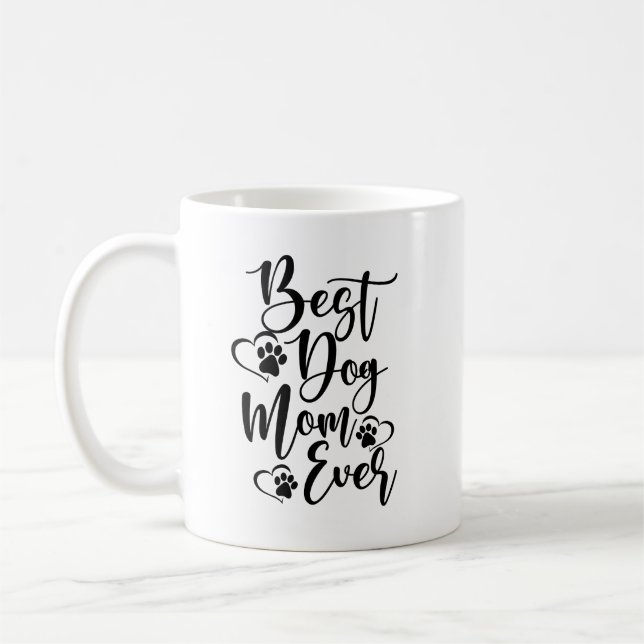 Best Dog Mum Ever Design with Hearts and Pawprint  Coffee Mug (Left)