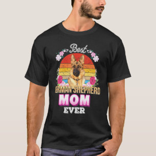 Best Dog Mum Ever German Shepherd Floral Retro Mot T-Shirt
