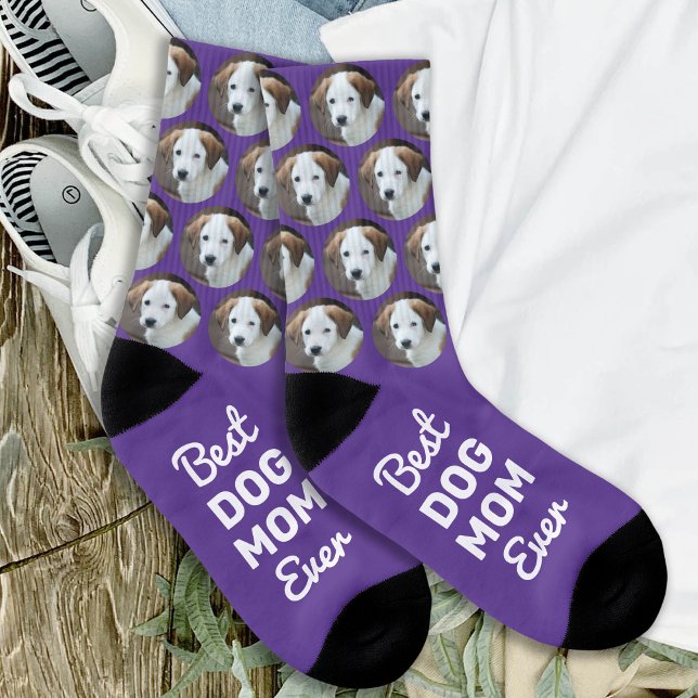 Best Dog Mum Ever Personalised Fun Cool Pet Photo Socks (Creator Uploaded)