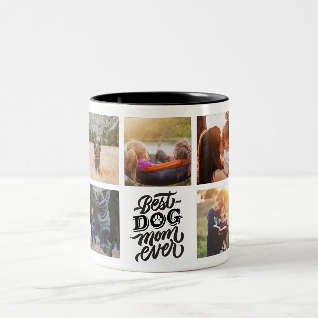 Best Dog Mum Ever Personalised Photo Collage Two-Tone Coffee Mug (Center)