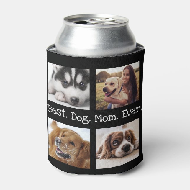 Best Dog Mum Ever Pet Photo Personalised Black  Can Cooler (Can Front)