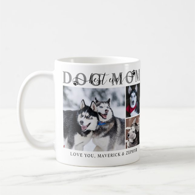 Best Dog Mum Ever Script Name 3 Photos Coffee Mug (Left)