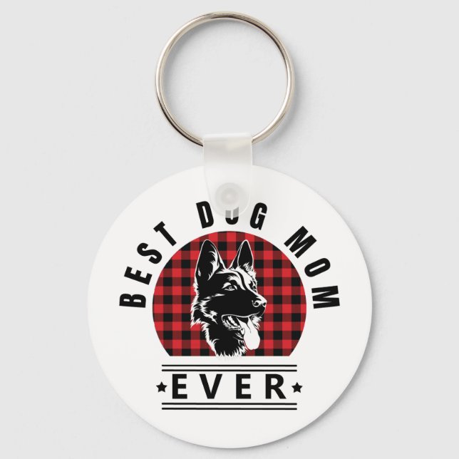 Best Dog Mum Ever Shepherd Dog Buffalo Check Key Ring (Front)