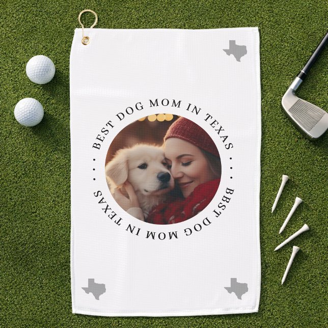 Best Dog Mum in Texas Personalised Photo Golf Towel (Personalize with your favourite dog mom with dog photo)