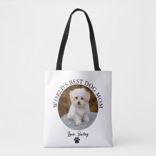 Best Dog Mum Paw Print Custom Pet Photo Tote Bag