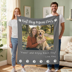 Best Dog Mum Paws Grey Pet Photo Fleece Blanket