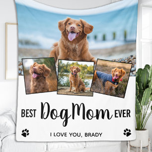 Best Dog Mum Personalised 4 Photo Collage Fleece Blanket