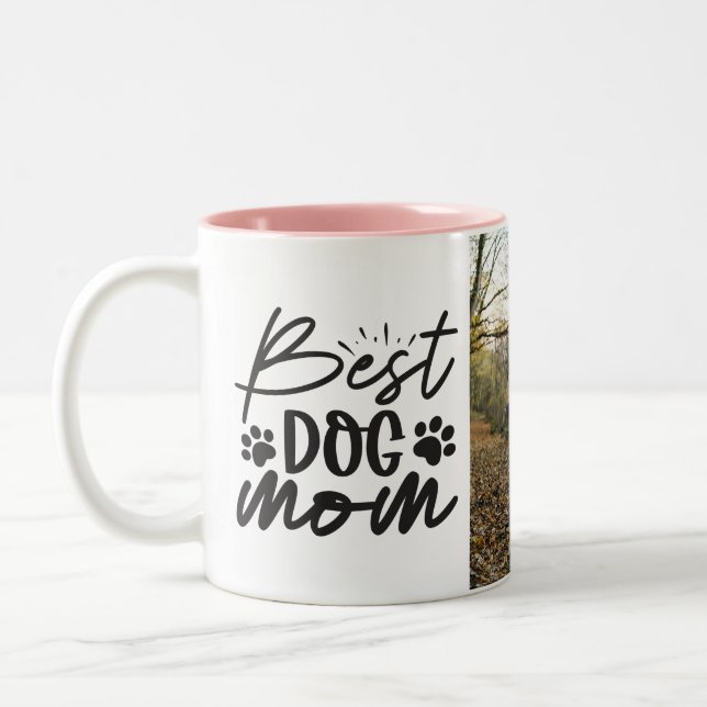 Best Dog Mum Personalised Dog Photo Two-Tone Coffee Mug (Left)