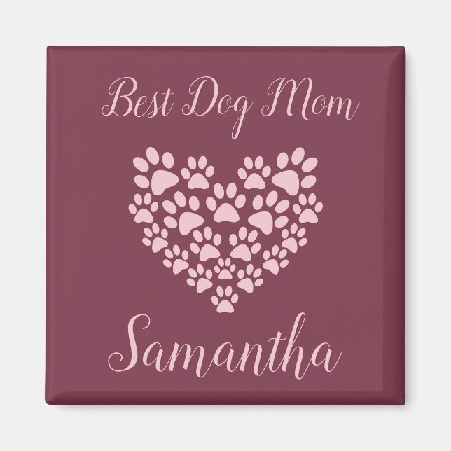Best Dog Mum Personalised Magnet Maroon (Front)