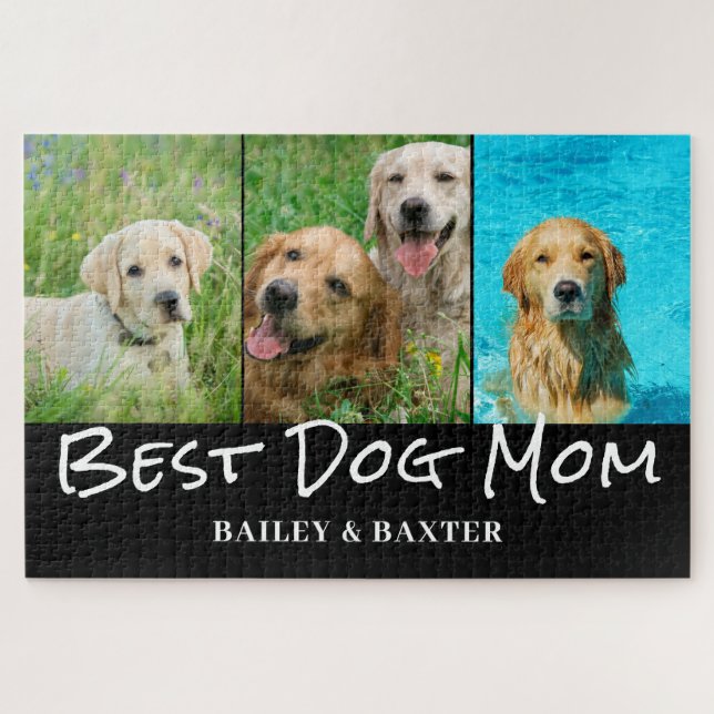Best Dog Mum Photo Collage Name Jigsaw Puzzle (Horizontal)