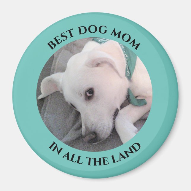 Best Dog Mum Photo of Cute White Puppy Dog Blue Ma Magnet (Front)
