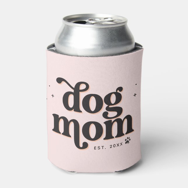 Best Dog Mum Trendy Retro Typography and Pawprint Can Cooler (Can Front)
