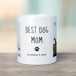 Best Dog Mum | Two Photo Handwritten Text Coffee Mug<br><div class="desc">This cute and simple mug says "Best Dog Mum" in trendy,  handwritten black text with a matching paw print and a spot for the name of your puppy. There is also room to show off two of your favourite personal photos of her pet.</div>